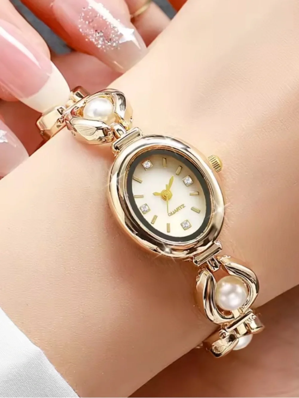 Vintage Pearl Link Bracelet Watch